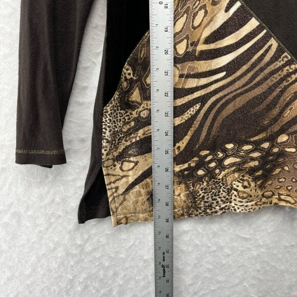 Zenergy Chico's Tops Womens Sz 1 Brown Animal Print Velvet Cowl Neck Long Sleeve - Picture 3 of 12